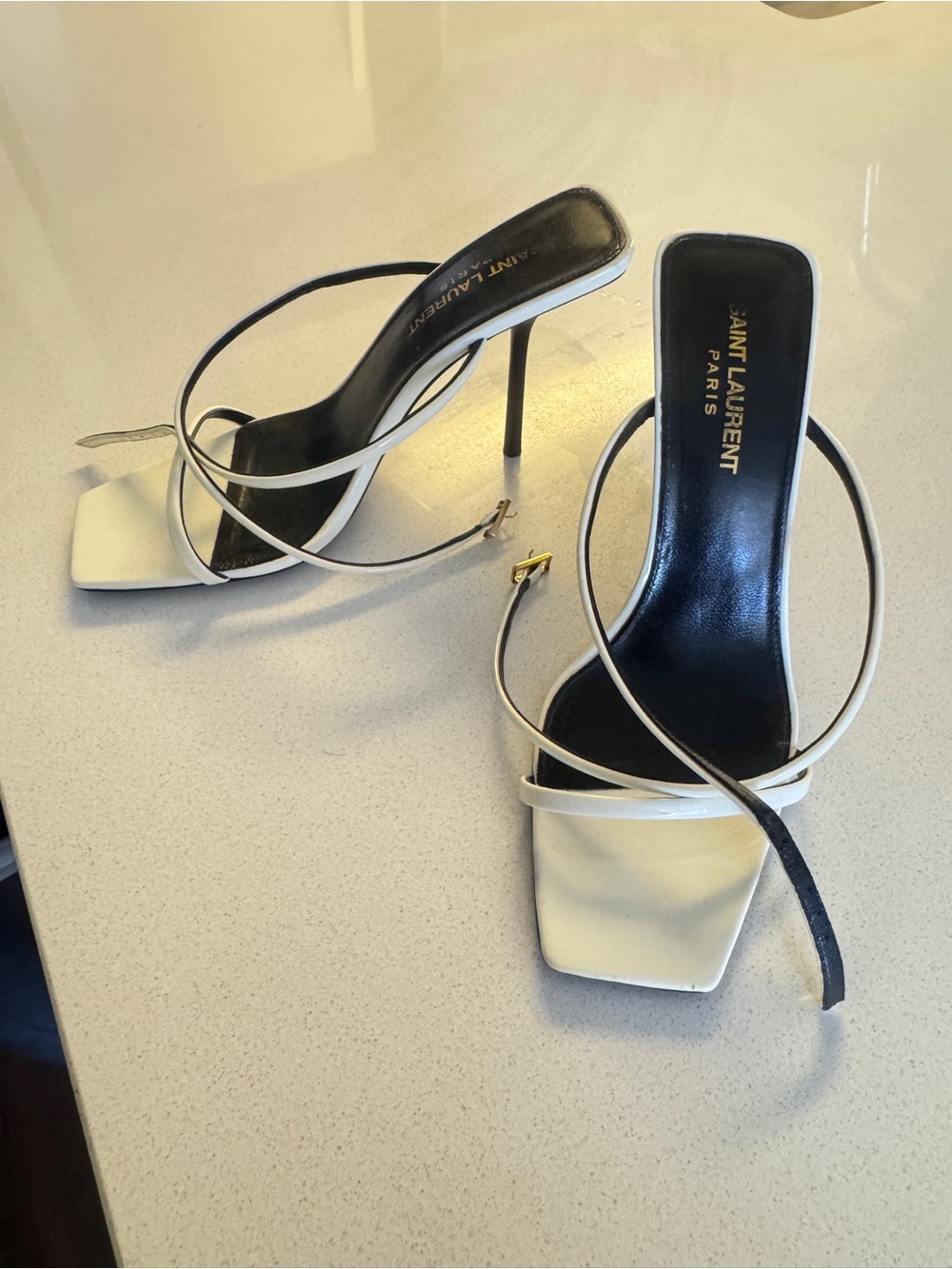 Saint Laurent White Strappy Square-Toe Heeled Sandals - Picture 3 of 4